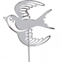 Svaladekoration, väggdekoration av metall, fåglar att hänga vita, silver shabby chic H47,5 cm