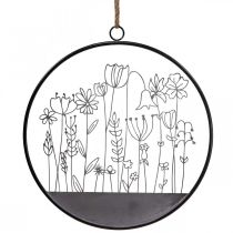 Väggdekoration blomsterring sommardekor metall grå/svart Ø38cm