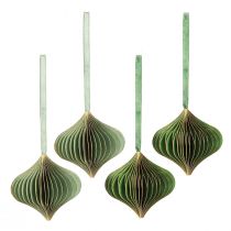 Artikel Vintage julgranskulor, grönt och guldfärgat papper, Ø8 cm, set om 4