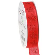 Artikel Julband rött med glittrande stjärnor band 25mm 18m