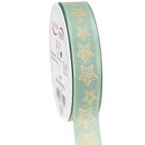Artikel Julband stjärnor presentband turkos 25mm 18m