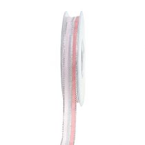 Julband med ränder rosa, silver 15mm 20m