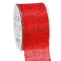 Artikel Julband med blomdekor röd 60mm 15m