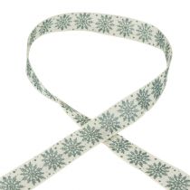 Artikel Julband med snöflingor vit grön 25mm 20m