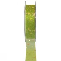 Artikel Band jul, organza band grönt stjärnmönster 25mm 25m