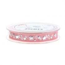 Artikel Julband organza rosa med stjärnmotiv 15mm 20m