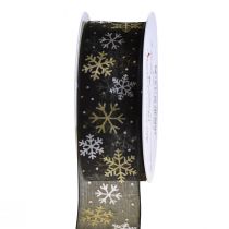 Julband organza snöflingor svart guld 40mm 15m