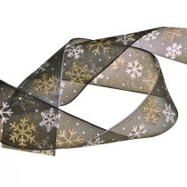 Julband organza snöflingor svart guld 40mm 15m
