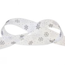 Artikel Julband organza snöflingor vit grå 40mm 15m