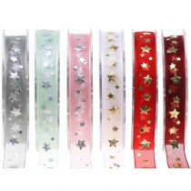 Artikel Julband organza med stjärnmotiv 15mm 20m