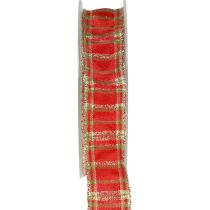 Artikel Dekorationsband Skotskt presentband rött grönt guld 25mm 20m