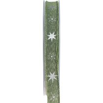 Julband stjärnor presentband grönt silver 15mm 20m