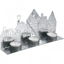 Artikel Juldekorationshus, värmeljushållare metall silver 25cm