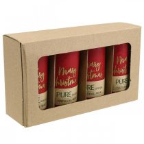 Artikel Röda adventsljus "God Jul" av stearin och rapsvax för juldekoration, set om 4, 130/60mm