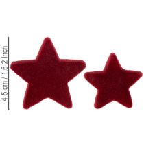Artikel Juldekorationer, stjärnor, Bordeaux flockad, borddekoration, 4-5 cm, 40 stycken