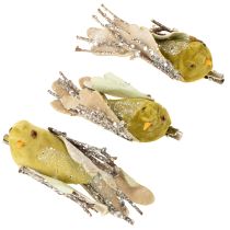 Artikel Juldekorationsfågel med klämma grön, glitter 12cm 6 st blandade