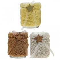 Artikel Juldekoration lykta glas fuskpäls H12cm Ø9,5cm 3st