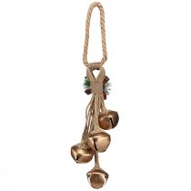 Artikel Stora guldfärgade julklockor med rosett och grangrenar, festlig dörr- och rumsdekoration, 51 cm