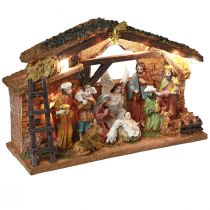 Artikel Julkrubba med figurer och LED handmålade 23×14cm
