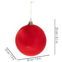 Artikel Röd julkula i sammetsliknande stil, stor 20 cm julgranskula, 3 stycken