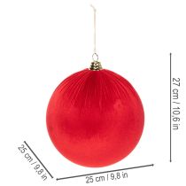 Artikel Röd sammetsjulkula, stor dekorativ kula för upphängning, 25 cm, 2 stycken