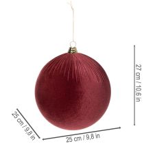 Artikel Stor röd sammetsjulgransprydnad för upphängning, 25 cm, 2 stycken