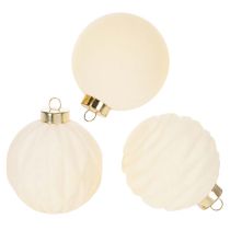 Artikel Julgranskulor i vitt, blandade texturer, 8 cm, 12 stycken