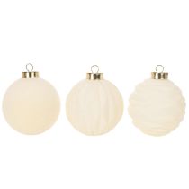 Artikel Julgranskulor i vitt, blandade texturer, 8 cm, 12 stycken