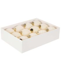 Artikel Julgranskulor i vitt, blandade texturer, 8 cm, 12 stycken