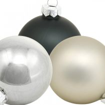 Artikel Minijulkula, träddekorationsmix, adventsdekoration svart/silver/pärlemor H4,5cm Ø4cm äkta glas 24 st.