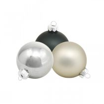 Artikel Minijulkula, träddekorationsmix, adventsdekoration svart/silver/pärlemor H4,5cm Ø4cm äkta glas 24 st.