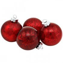 Trädboll, julgransdekorationer, glaskula röd marmorerad H4,5cm Ø4cm äkta glas 24st