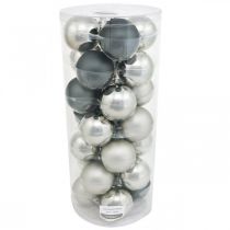 Artikel Julkula, julgranshänge, träddekoration svart/silver/pärlemor H6,5cm Ø6cm äkta glas 24 st