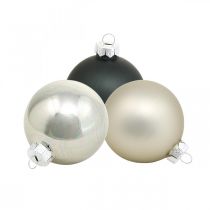 Julbollar, julgranshängen, träddekorationer svart / silver / pärlemor H6,5cm Ø6cm äkta glas 24st