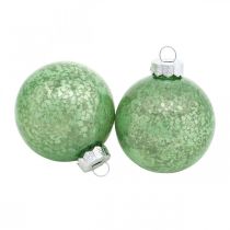 Julboll, julgransdekorationer, glasboll grön marmorerad H6,5cm Ø6cm äkta glas 24st