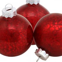 Julgranskula, trädhäng, julkula röd marmorerad H6,5cm Ø6cm äkta glas 24st