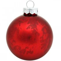 Artikel Trädkula, julgransdekoration, glaskula röd marmorerad H4,5cm Ø4cm äkta glas 24 st