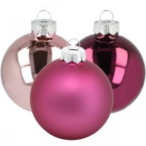 Julbollar, julgransdekorationer, trädbollar violett H6,5cm Ø6cm äkta glas 24st