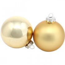 Trädboll, julgransdekorationer, julkula gyllene H8,5cm Ø7,5cm äkta glas 12st