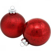 Julgransdekorationer, trädhängen, julkulor rödmarmorerade H8,5cm Ø7,5cm äkta glas 14st