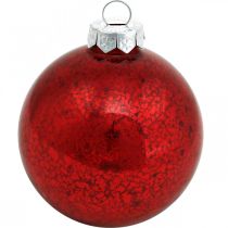 Julgransdekorationer, trädhängen, julkulor rödmarmorerade H8,5cm Ø7,5cm äkta glas 14st