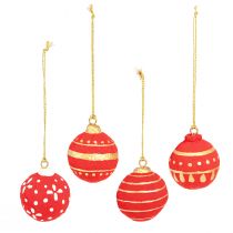 Artikel Röda hängande julkulor av papier-maché 5,5 cm 4-pack