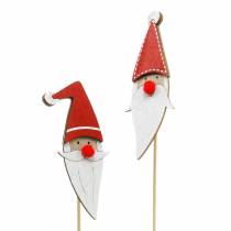 Artikel Trästift Santa Claus med metallfjäder röd, vit, naturlig 12 / 13cm L36 / 36,5cm 12st