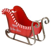 Julsläde Trä Metall Röd God Jul L26cm