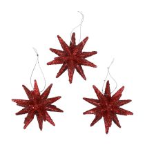 Julstjärnor Juldekorationer rött glitter Ø7cm 6st
