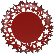 Jultallrik dekorativ plåt i metall med röda stjärnor Ø34cm