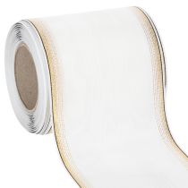 Artikel Vitt moiré-kransband med pärlkant och taftband, dekorativt band, sorgband, bredd 100 mm, längd 25 m