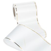 Artikel Vitt kransband med guldkant för datorutskrift, satinband, vattentätt, 25m x 125mm