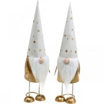Gnome dekorationsfigur julvitt, guld 6,5 cm H28cm 2st