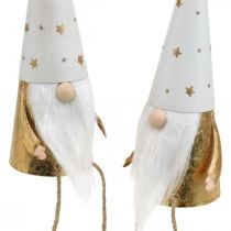 Artikel Gnome juldekorationsfigur vit, guld Ø6,5cm H22cm 2 st